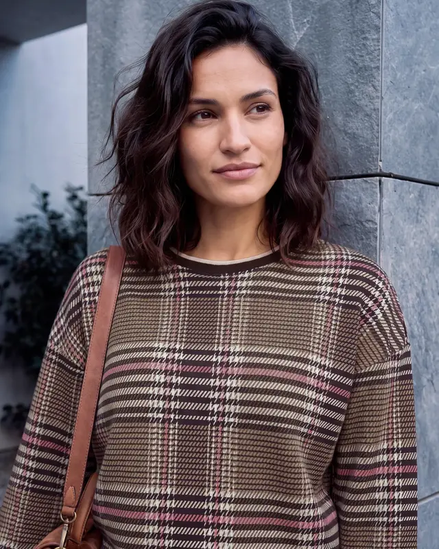Cecil Sweatshirt mit Karo - Dark Toffee Brown