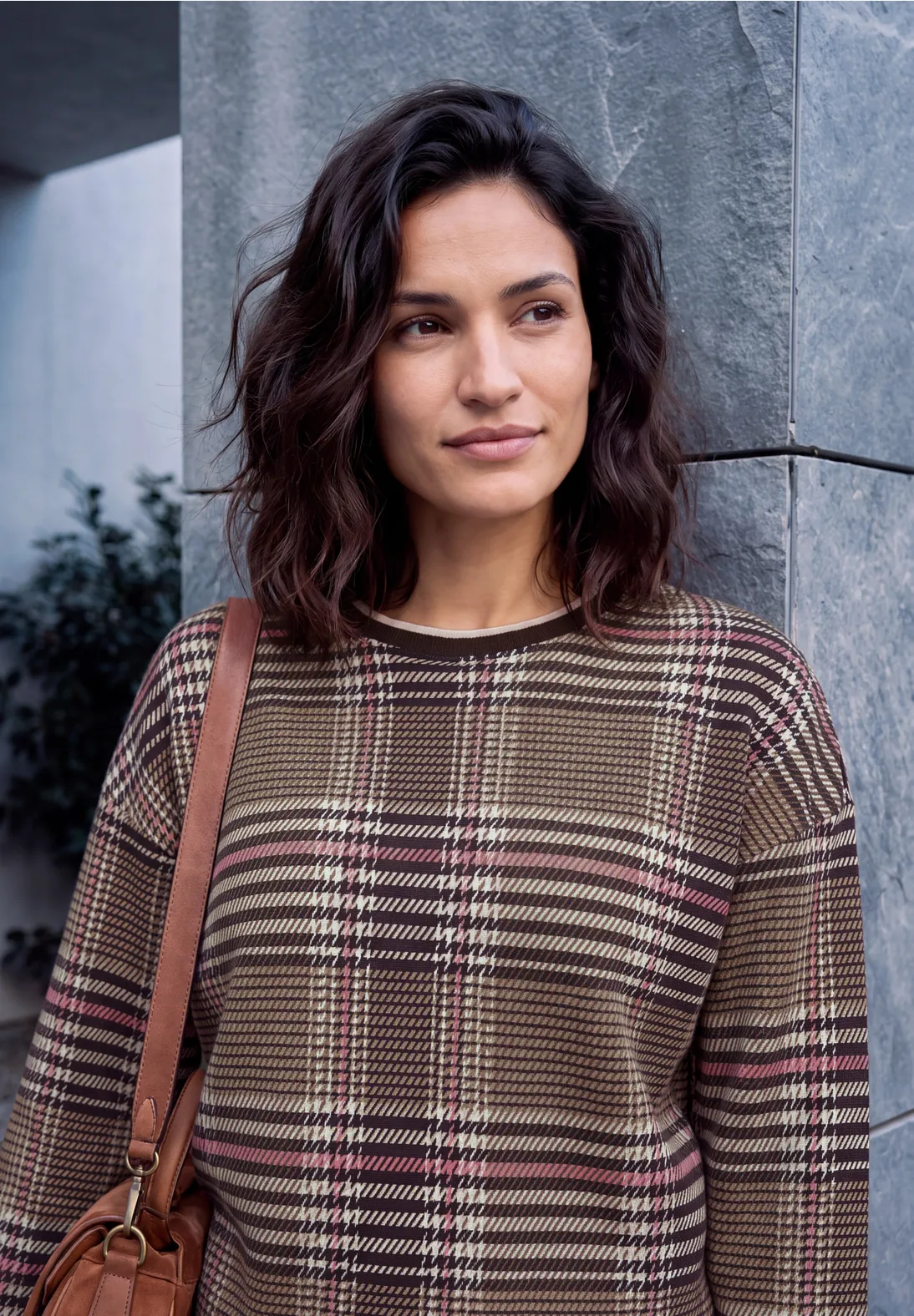 Cecil Sweatshirt met Ruit - Dark Toffee Brown