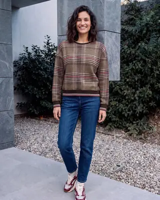 Cecil Sweatshirt mit Karo - Dark Toffee Brown