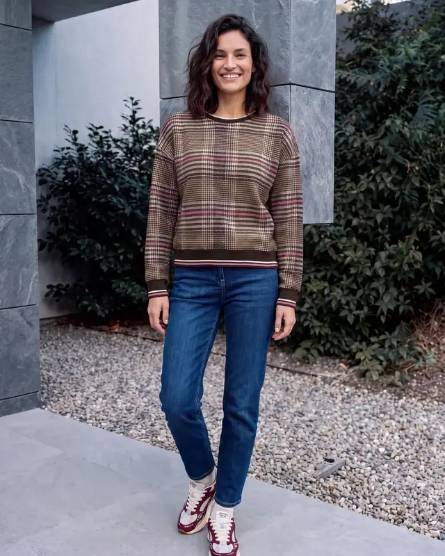 Cecil Sweatshirt mit Karo - Dark Toffee Brown