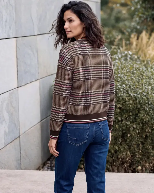 Cecil Sweatshirt with Check - Dark Toffee Brown