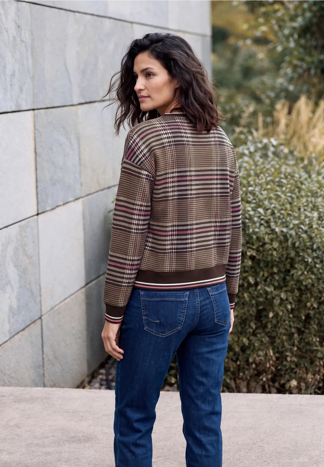 Cecil Sweatshirt mit Karo - Dark Toffee Brown