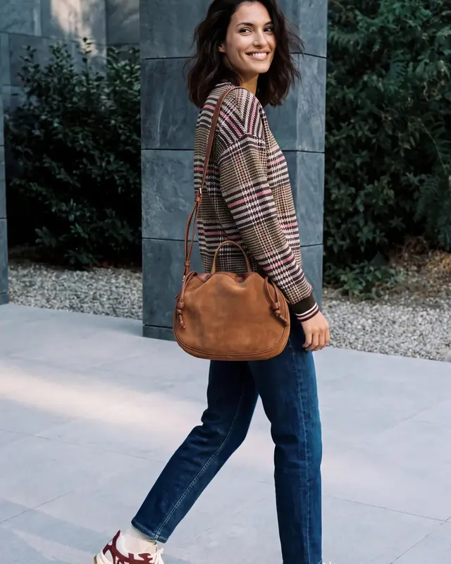Cecil Sweatshirt with Check - Dark Toffee Brown
