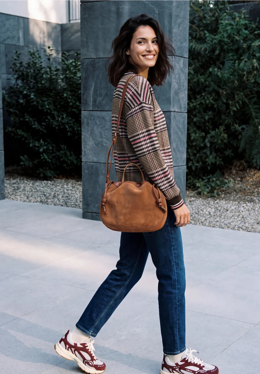 Cecil Sweatshirt mit Karo - Dark Toffee Brown