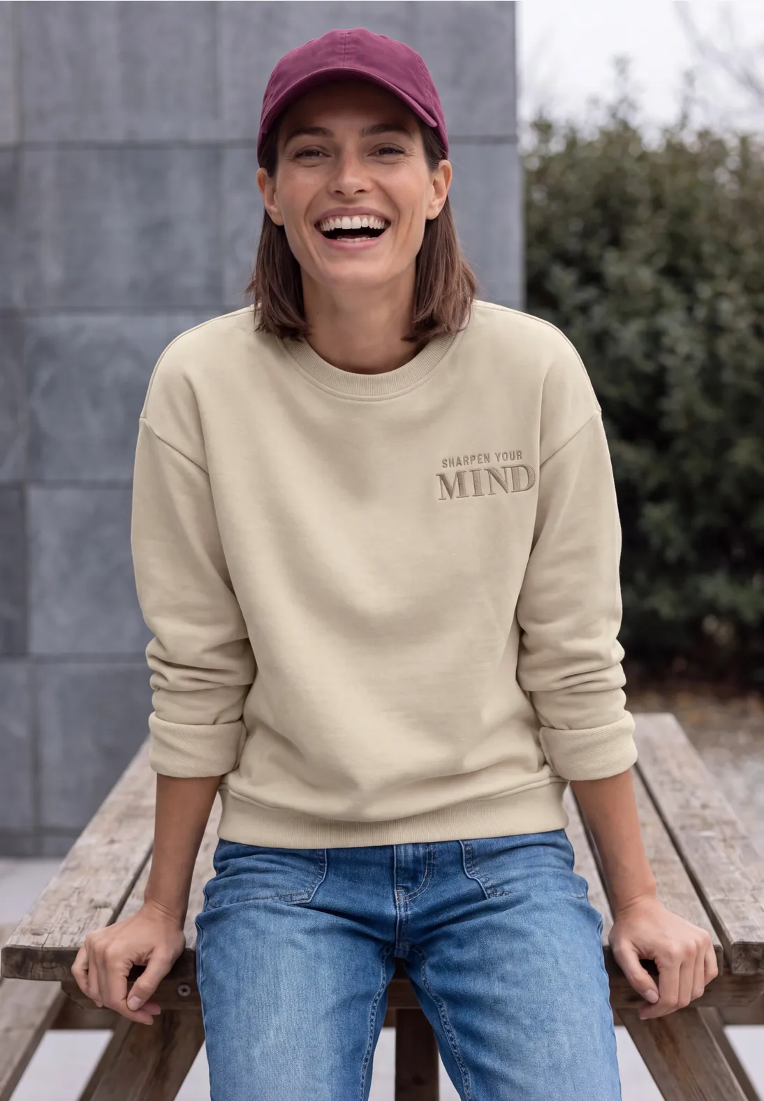 Cecil Sweatshirt met Backprint - Pearl Beige