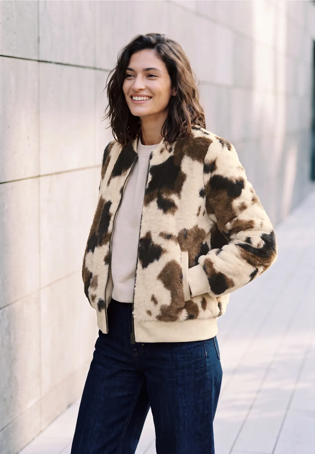 Cecil Kunstbont Blouson - Pearl Beige