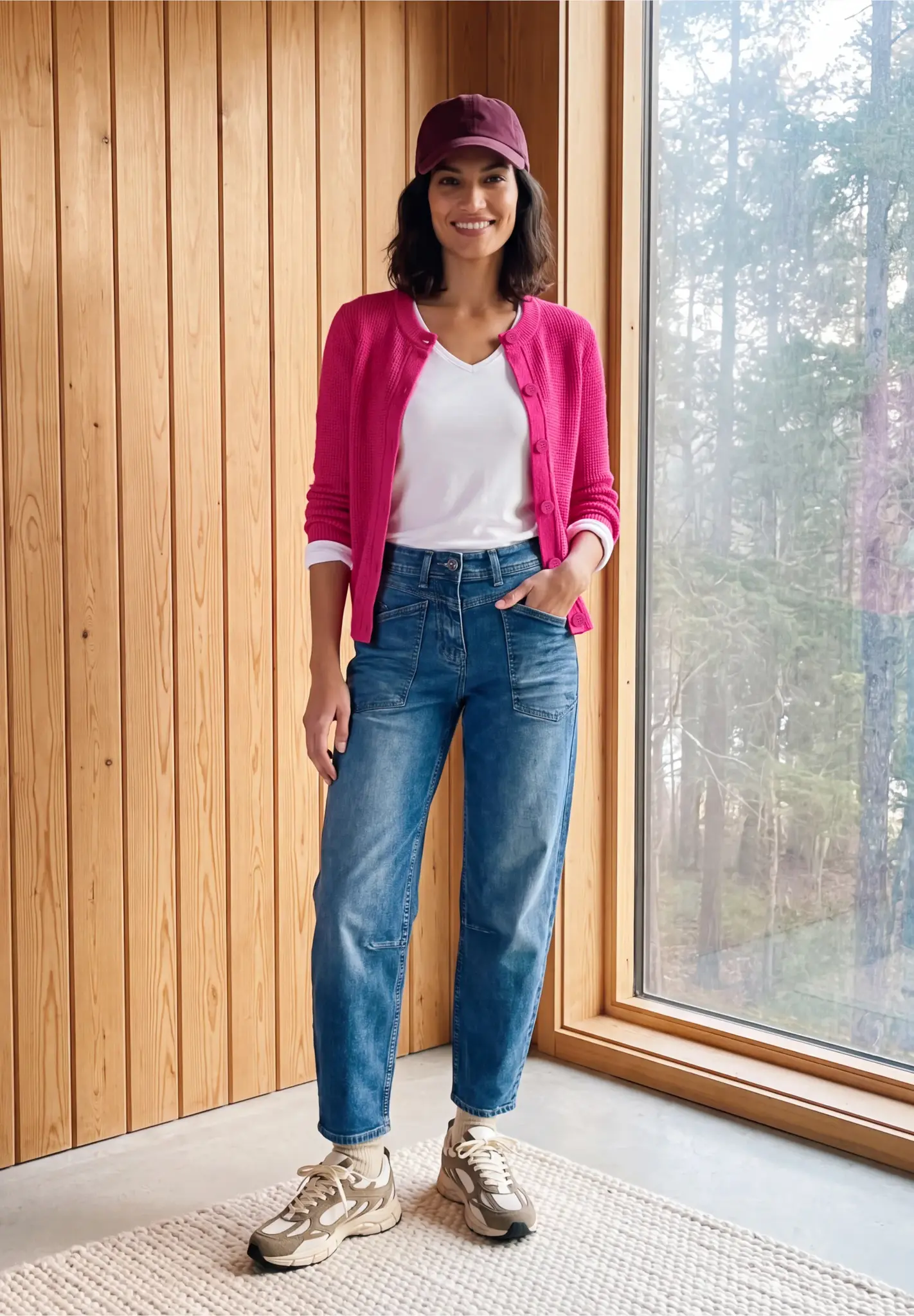 Cecil Cardigan with Button Closure - Pink Flash Melange