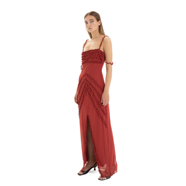 Laagam Arabella Rufled Dress Red