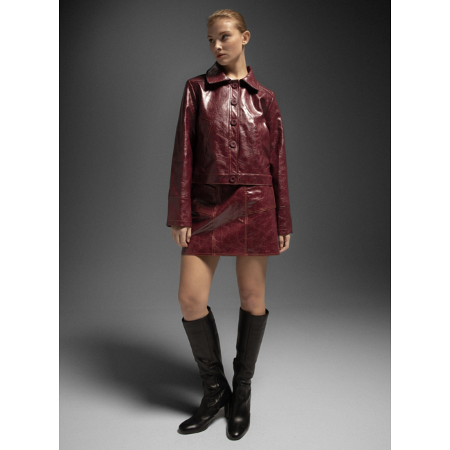 Laagam Alexa Faux Leather Jacket Burgundy