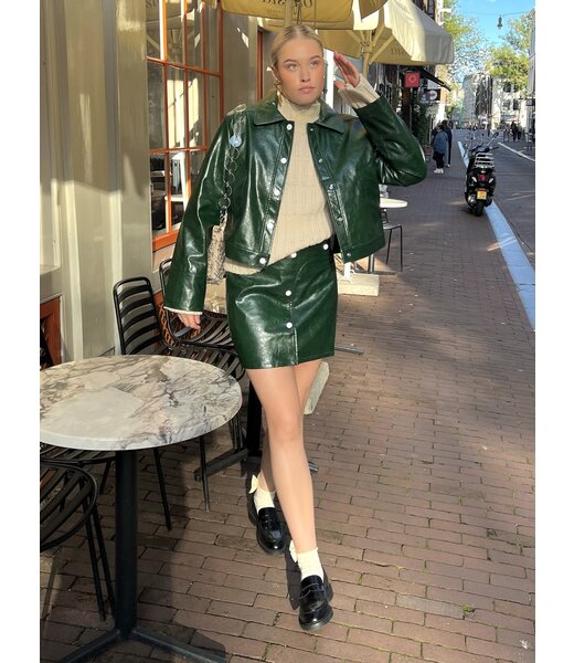 Laagam Lena Faux Leather Skirt Green