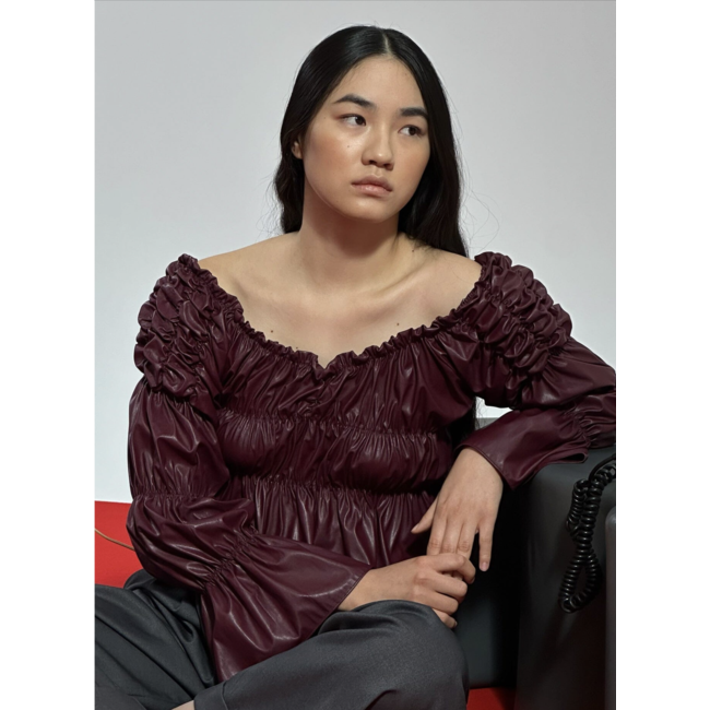 Laagam Sadie Faux Leather Blouse Burgundy