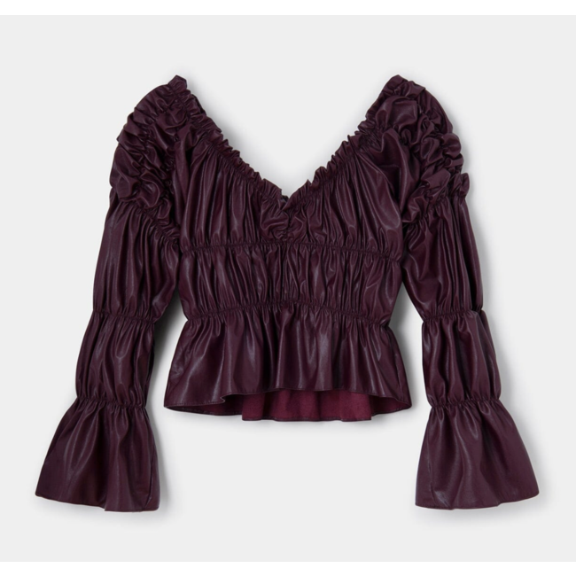 Laagam Sadie Faux Leather Blouse Burgundy