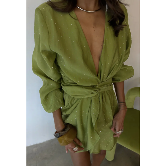 Never Fully Dressed Stud Mini Vienna Dress Lime