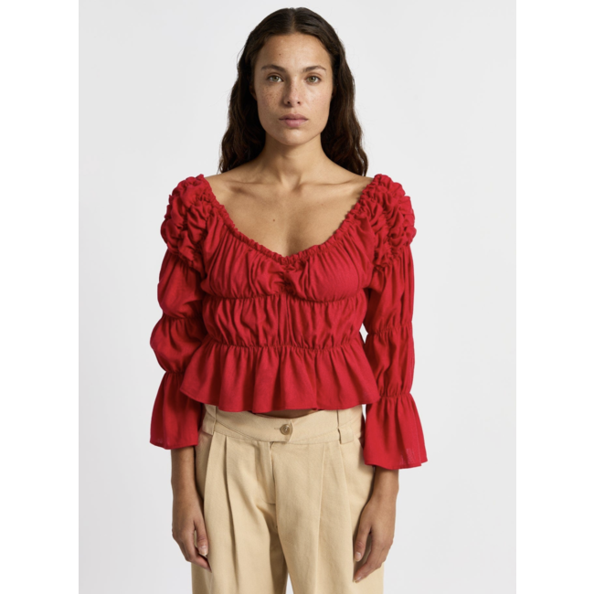 Laagam Sadie Linen Blouse Red