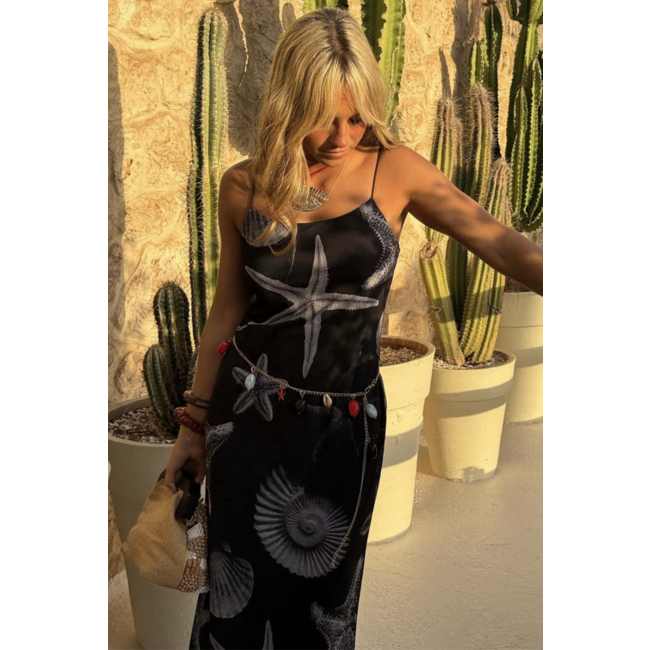 Seashell Mesh Cami Dress Black