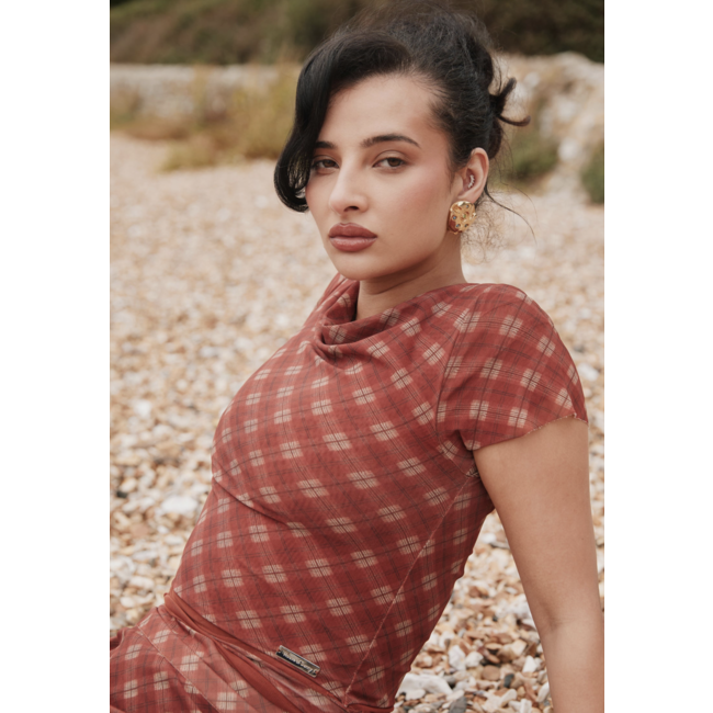 House of Sunny Retro Check Mesh Top