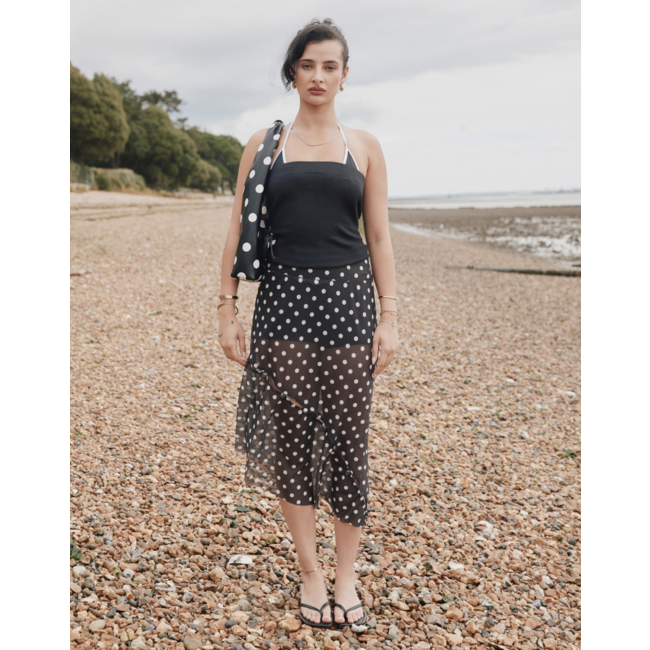 House of Sunny Polka Dot Mesh Printed Skirt