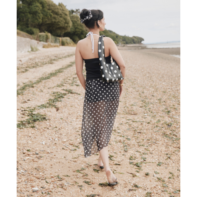 House of Sunny Polka Dot Mesh Printed Skirt