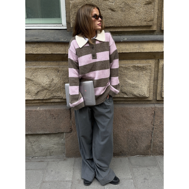 Modström PelhamMD Polo Lilac Chocolate Stripe