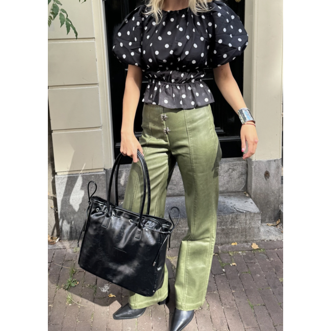 Laagam Ronnie Faux Leather Pants Khaki