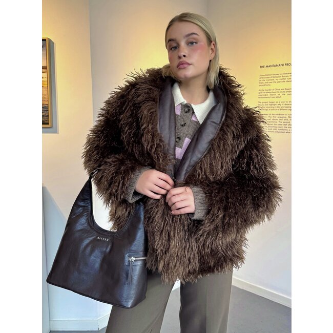 Laagam Zoya Shearling Reversible Coat Brown