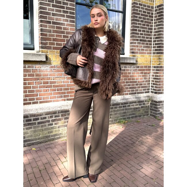 Laagam Zoya Shearling Reversible Coat Brown