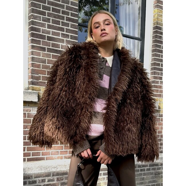 Laagam Zoya Shearling Reversible Coat Brown