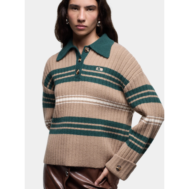 Laagam Graz Striped Polo Knit Green
