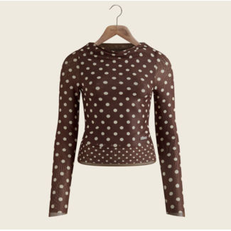 House of Sunny Polka Dot Double Layer Mesh Top Brown