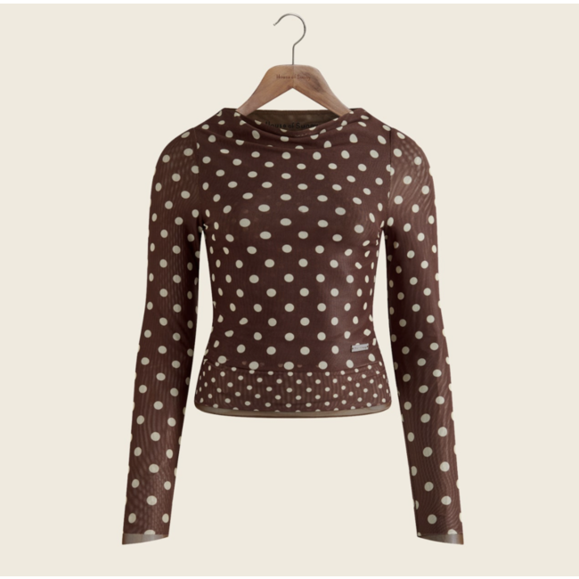 House of Sunny Polka Dot Double Layer Mesh Top Brown