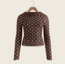 House of Sunny Polka Dot Double Layer Mesh Top Brown