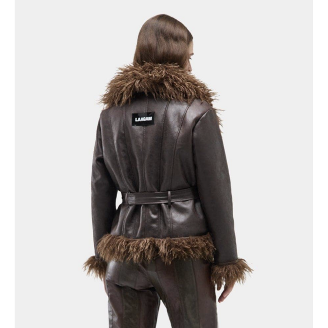 Laagam Zoya Shearling Reversible Coat Brown