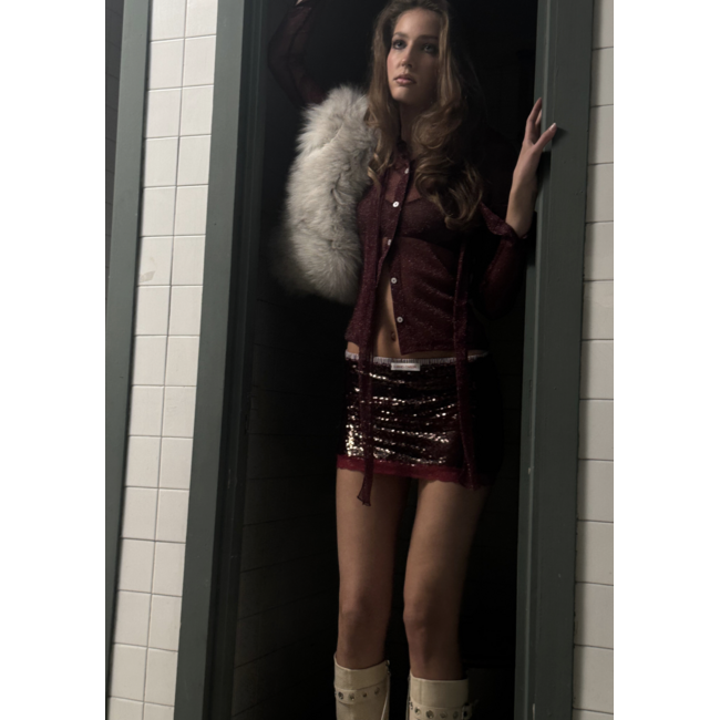 Hand Over Leo Mini Skirt Burgundy