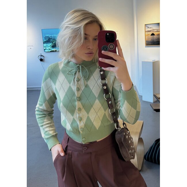 House of Sunny Argyle Cardigan Matcha