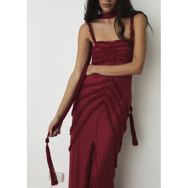 Laagam Arabella Rufled Dress Red