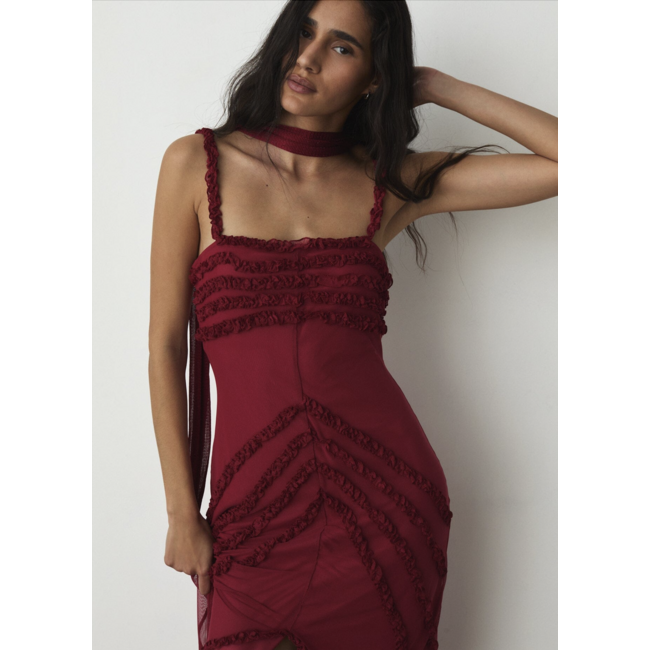 Laagam Arabella Rufled Dress Red