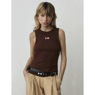 Laagam Embroidered Logo Tank Top Brown