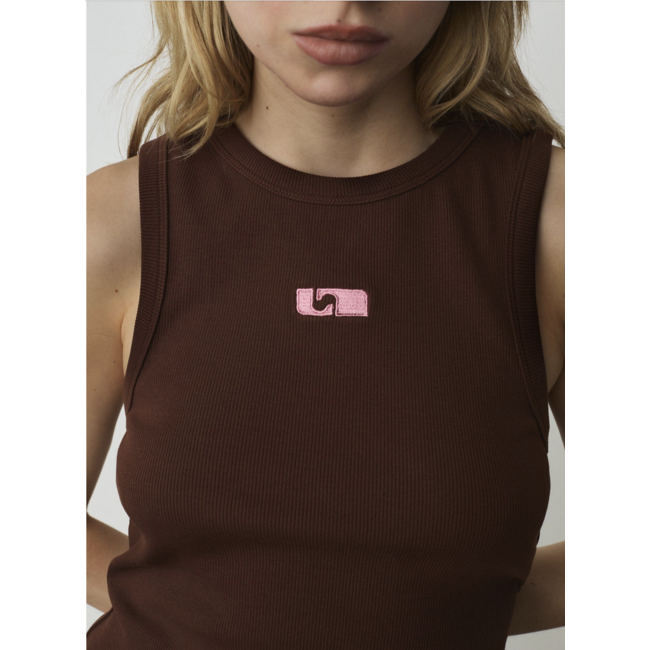 Laagam Embroidered Logo Tank Top Brown