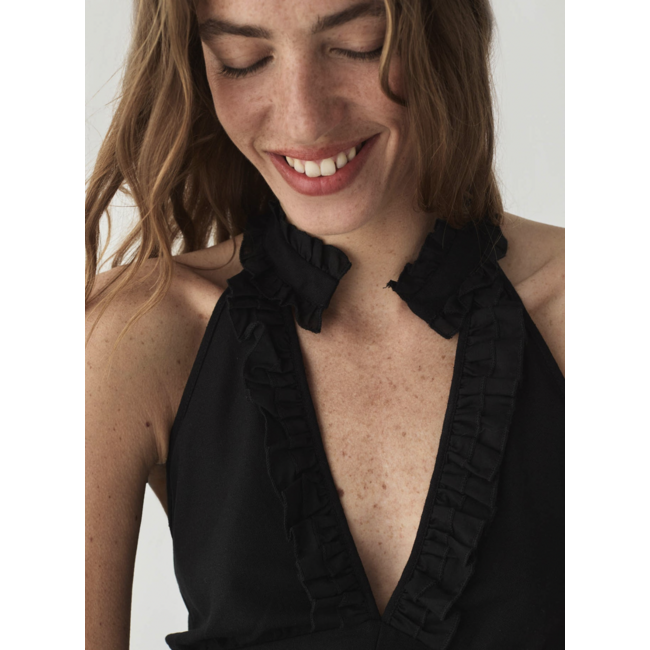 Laagam Dora Rushed Linen Top Black