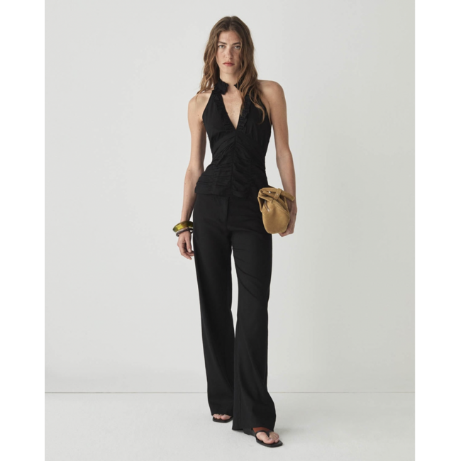 Laagam Dora Rushed Linen Top Black