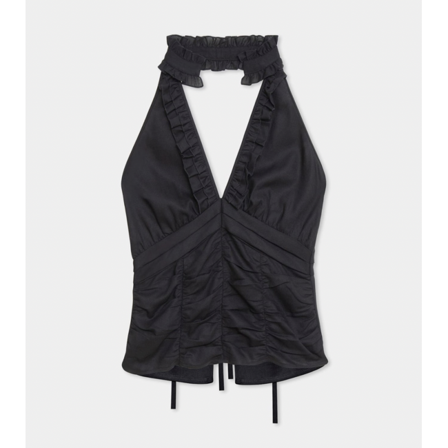 Laagam Dora Rushed Linen Top Black