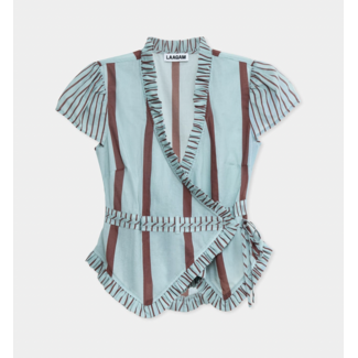 Laagam Atena Wrap Blouse Striped Turquoise