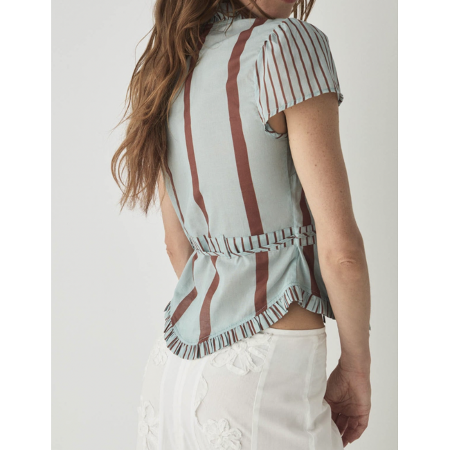 Laagam Atena Wrap Blouse Striped Turquoise