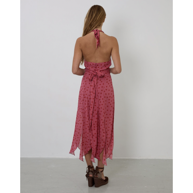 SEASONS BY MACABLA Polka Dot Halter Dress Pink