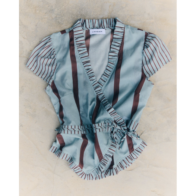 Laagam Atena Wrap Blouse Striped Turquoise