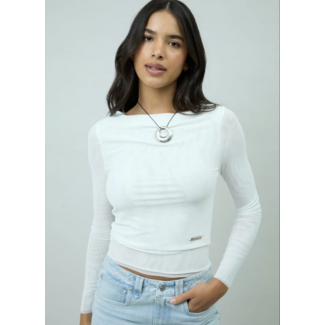 House of Sunny Double Layer Mesh Top Vintage White