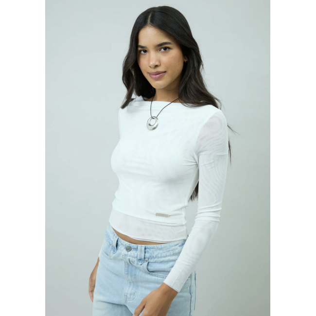 House of Sunny Double Layer Mesh Top Vintage White