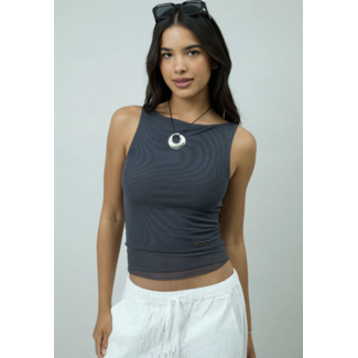 House of Sunny Double Layer Mesh Top Steel Grey