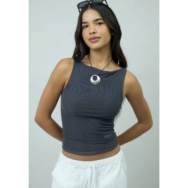 House of Sunny Double Layer Mesh Top Steel Grey