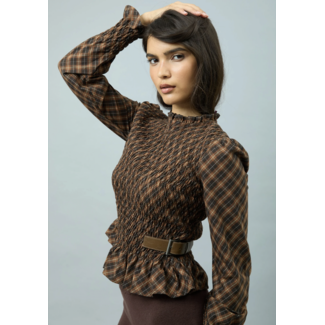 House of Sunny Check Rushed Top Multi